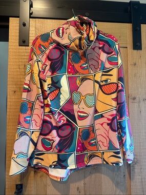 Women's Pop Art Multi-Color Pullover under layer with neck gator
